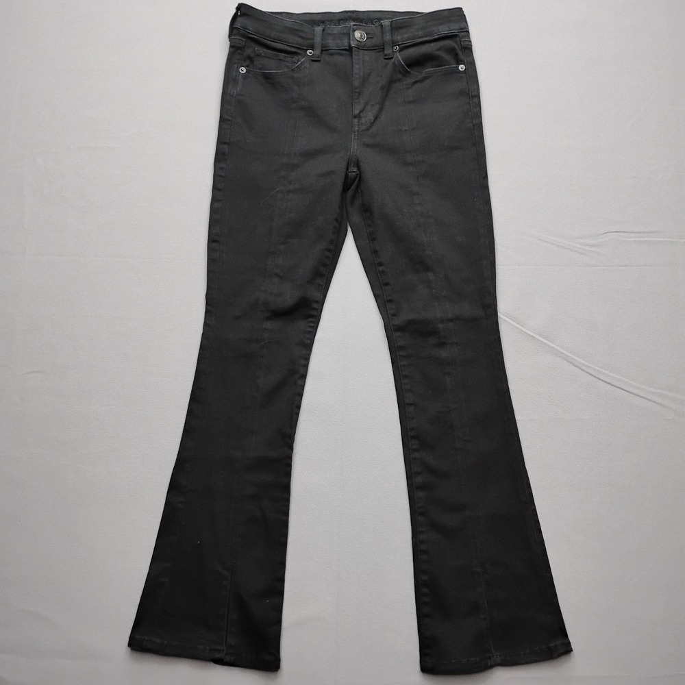 American Eagle Womens Black Split Hem‎ Flare Jeans Next Level Stretch Size 6